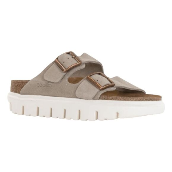 Papillio by Birkenstock Arizona Chunky Platform Sandal Taupe Suede 41 W10 M8 - Picture 4 of 12